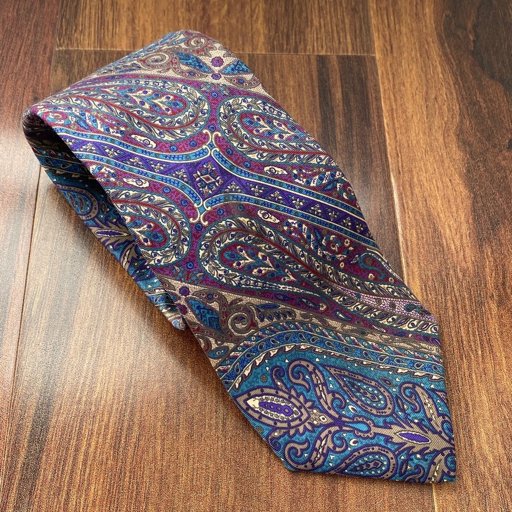 Liberty of London Silk Tie Paisley Blue Purple and Brown